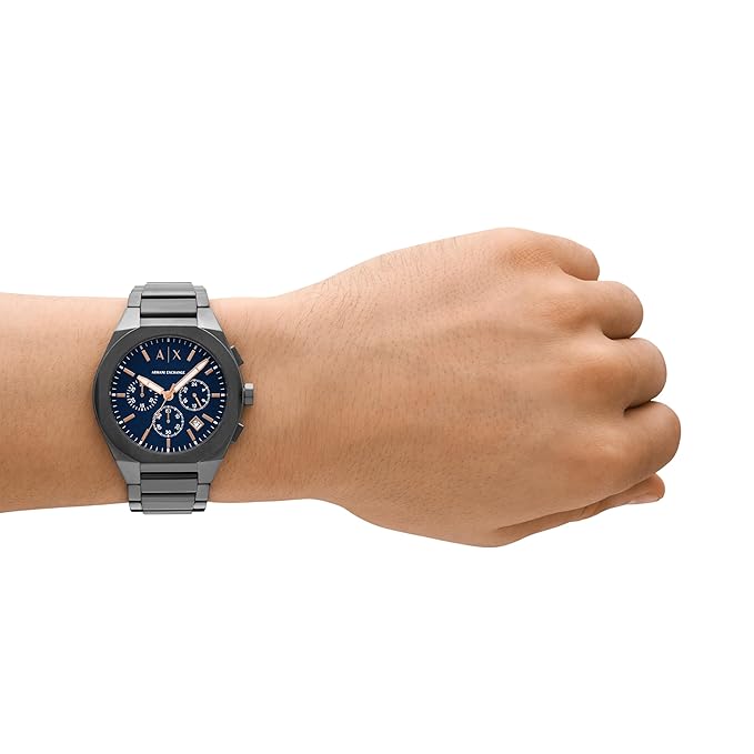 Armani Exchange Stainless Steel Analog Blue Dial Men's Watch , Band Color:Gray