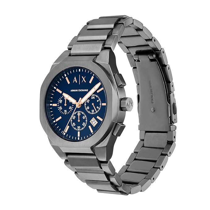 Armani Exchange Stainless Steel Analog Blue Dial Men's Watch , Band Color:Gray