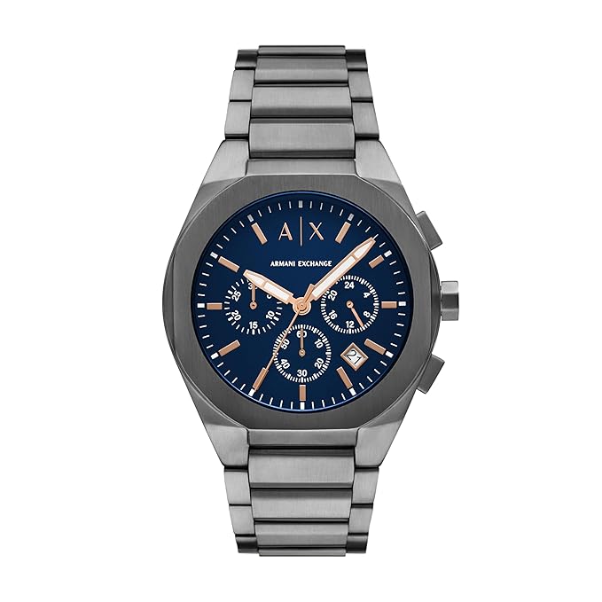 Armani Exchange Stainless Steel Analog Blue Dial Men's Watch , Band Color:Gray