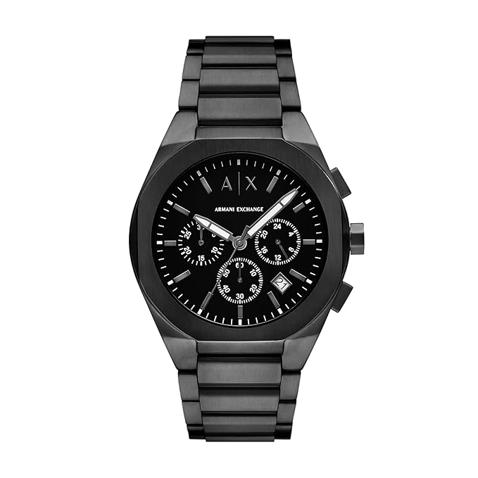 Armani Exchange Stainless Steel Analog Black Dial Men's Watch, Band Color:Black
