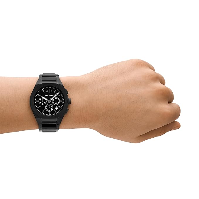 Armani Exchange Stainless Steel Analog Black Dial Men's Watch, Band Color:Black