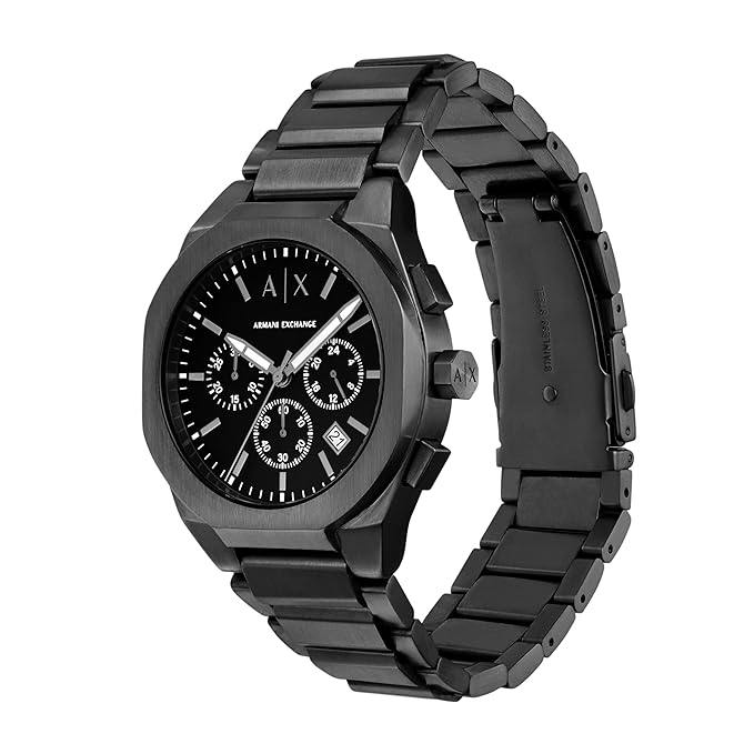 Armani Exchange Stainless Steel Analog Black Dial Men's Watch, Band Color:Black