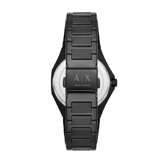 Armani Exchange Stainless Steel Analog Blue Dial Women Watch, Black Band