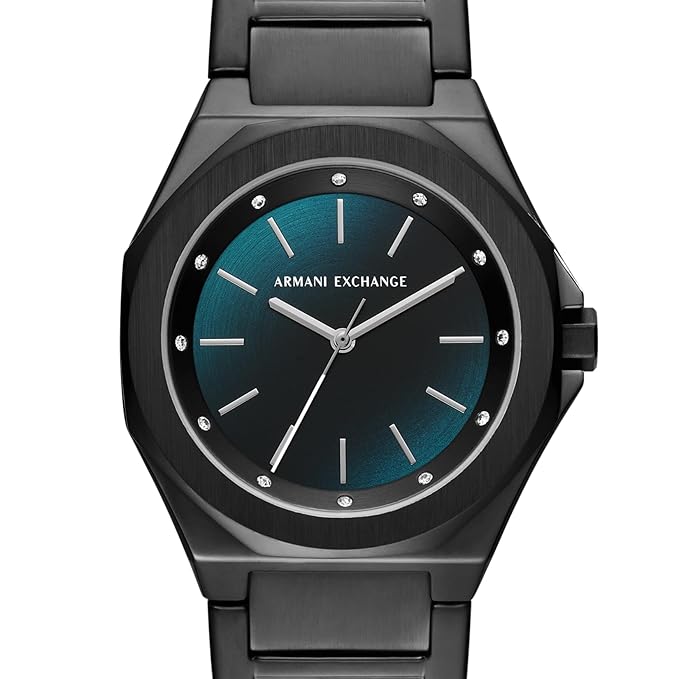 Armani Exchange Stainless Steel Analog Blue Dial Women Watch, Black Band