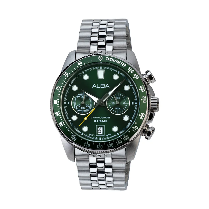 Deep Green Diver-Style Chronograph Watch