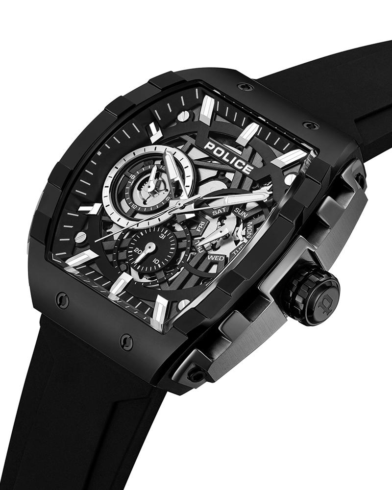 Police Black Dial Multifunction Silicone Strap Watch for Men
