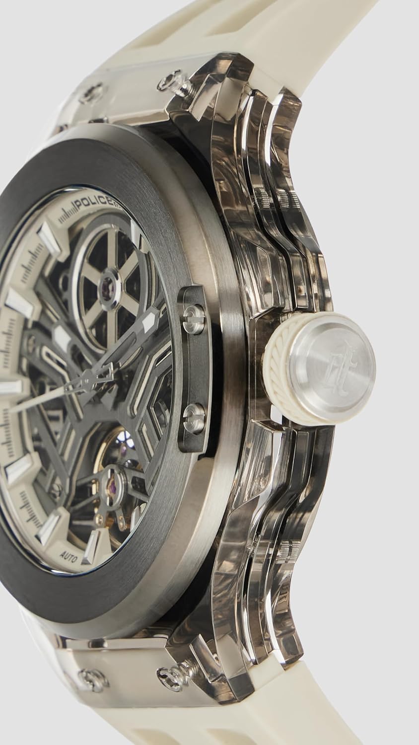 Police Automatic Analog with Beige Dial Beige Silicone Strap Watch for Men