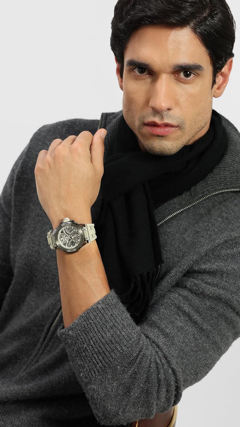 Police Automatic Analog with Beige Dial Beige Silicone Strap Watch for Men