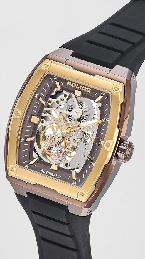 Police Automatic Brown Rectangular Dial Men's Analog Watch | Stainless Steel Strap Material | Water Resistant Watch