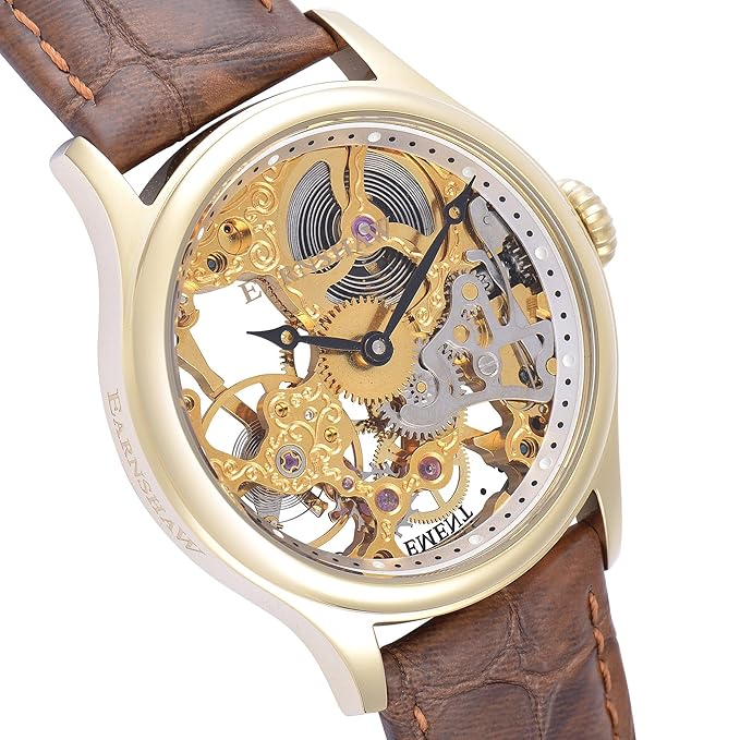EARNSHAW Bauer Machanical Skeleton Analog Gold Dial Men's Watch