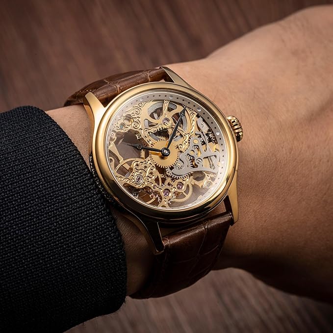 EARNSHAW Bauer Machanical Skeleton Analog Gold Dial Men's Watch