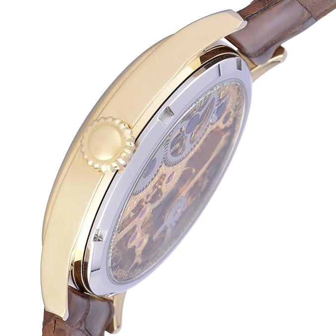 EARNSHAW Bauer Machanical Skeleton Analog Gold Dial Men's Watch