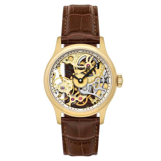 EARNSHAW Bauer Machanical Skeleton Analog Gold Dial Men's Watch