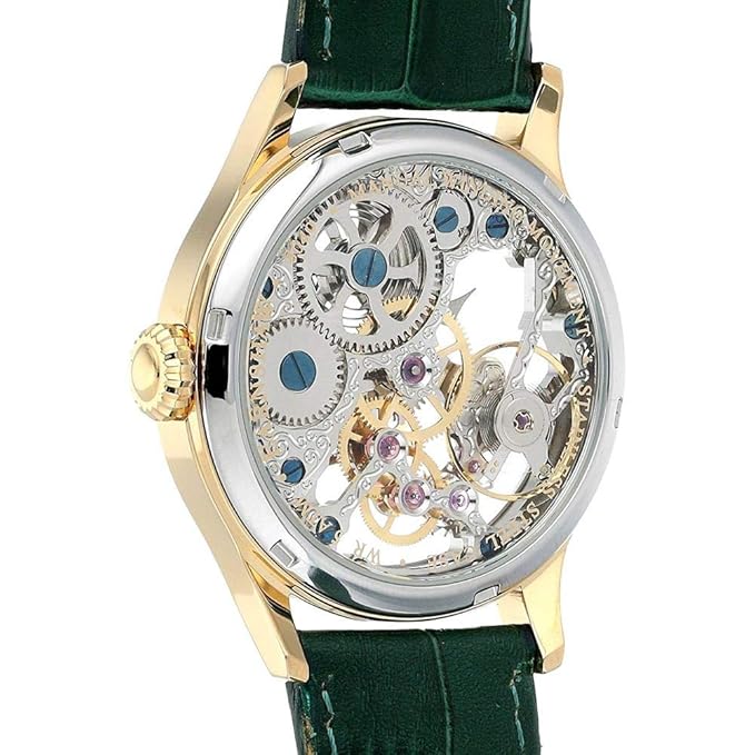 Thomas Earnshaw Men's 'Bauer Mechanical Skeleton' Automatic Stainless Steel and Leather Dress Watch, Color:Green