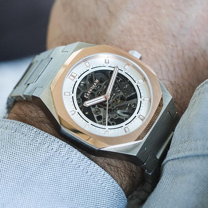 EARNSHAW Skeleton Automatic Drake Silver Round Dial Men's Watch