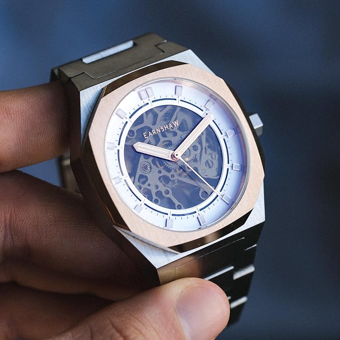 EARNSHAW Skeleton Automatic Drake Silver Round Dial Men's Watch