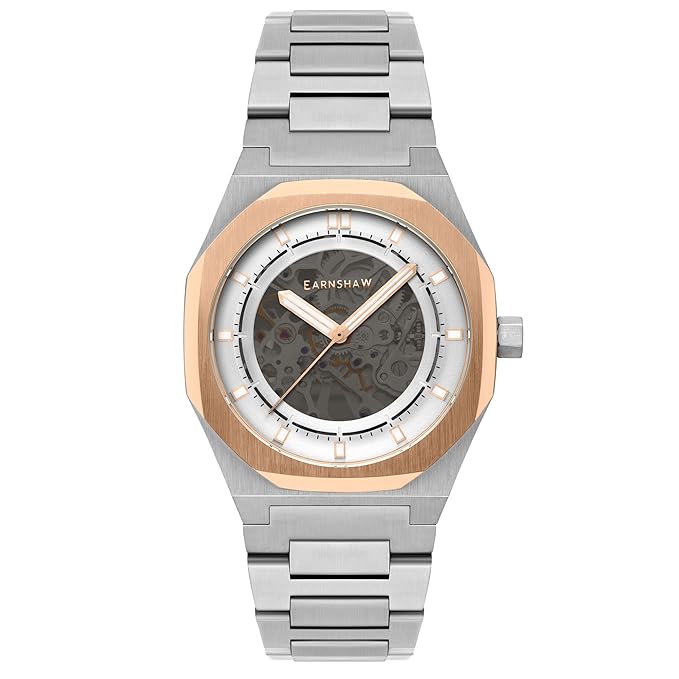 EARNSHAW Skeleton Automatic Drake Silver Round Dial Men's Watch