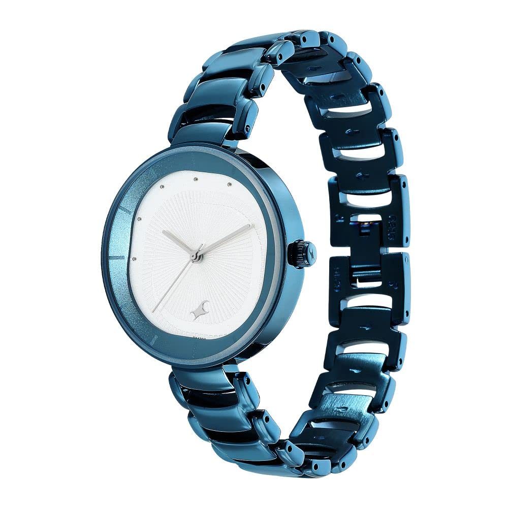 Fastrack Style Up Quartz Analog Silver Dial Blue Metal Strap Watch for Girls