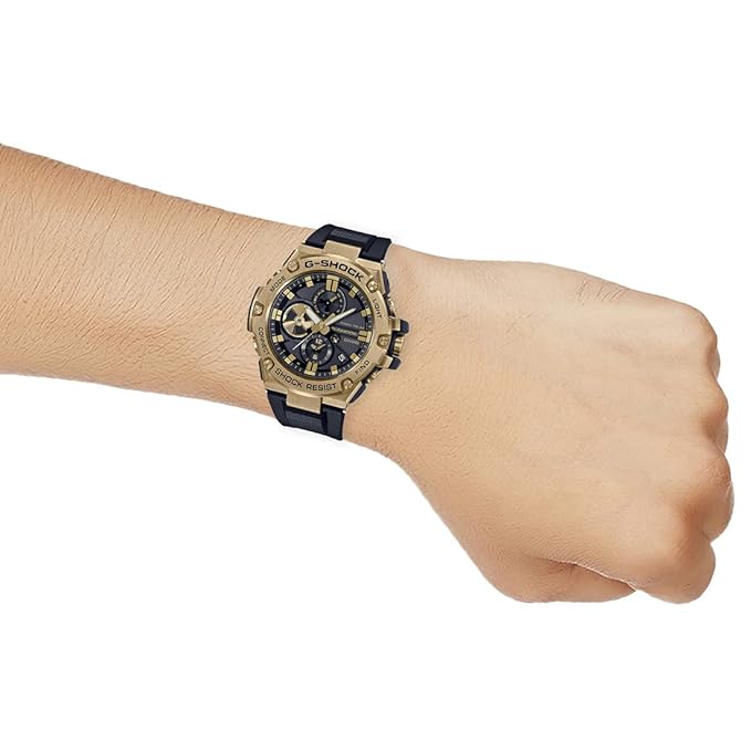 Casio G-Shock GST-B100GB-1A9DR Gold IP Black Analog Dial Black Resin Strap Men's Watch Tough Solar Bluetooth