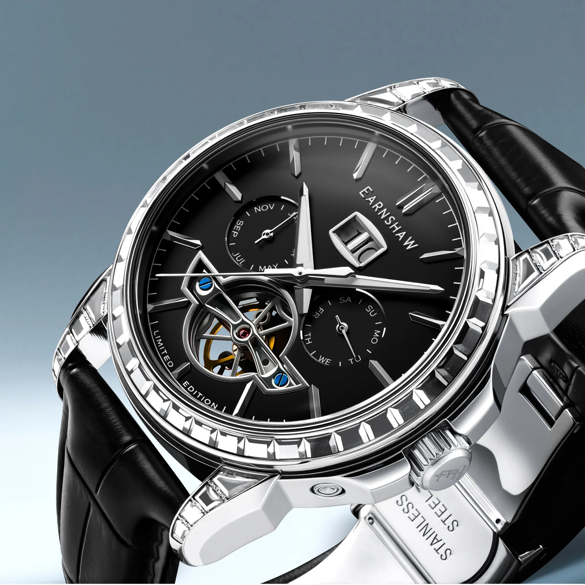 EARNSHAW NAWAB Grand Date Calendar Open Heart Automatic Limited Edition Midnight Jewel