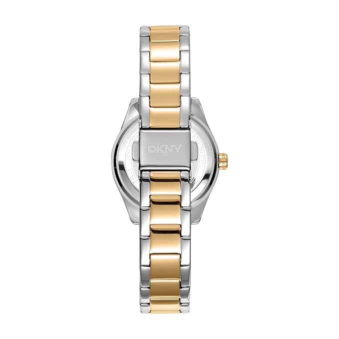 DKNY Chambers Glitz Analog Plain 3-Hands Japanese Movement Silver Round Dial with Two Tone Bracelet 14 x 12 mm, 50 m Water Resistance Women's Wrist Watch