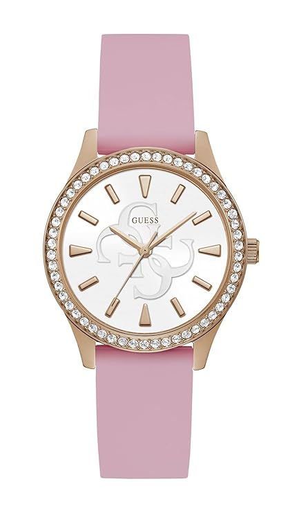 GUESS Womens 38 mm Anna Rose Gold Dial Silicone Analog Watch