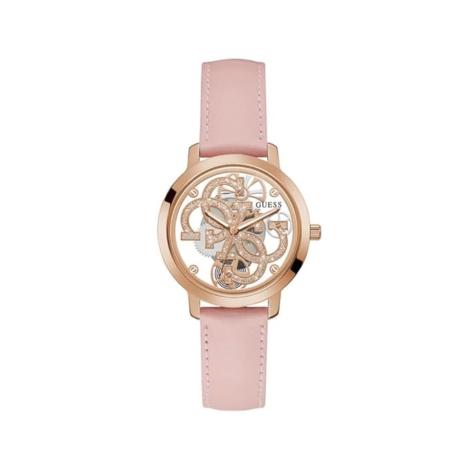 GUESS Womens 36 mm Quattro Clear Rose Gold Dial Genuine Leather Analog Watch - GW0383L2