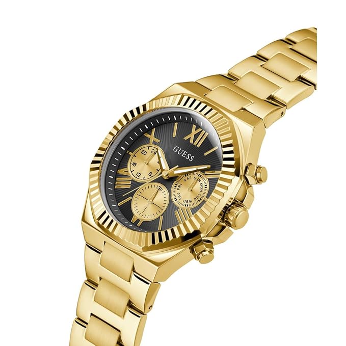 GUESS Men's 44mm Watch - Gold-Tone Bracelet Black Dial Gold-Tone Case