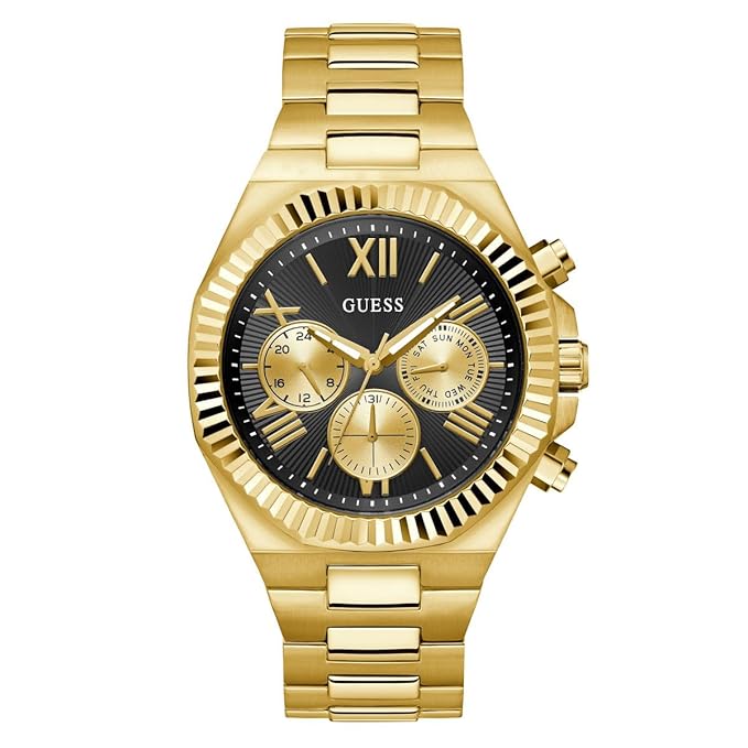 GUESS Men's 44mm Watch - Gold-Tone Bracelet Black Dial Gold-Tone Case
