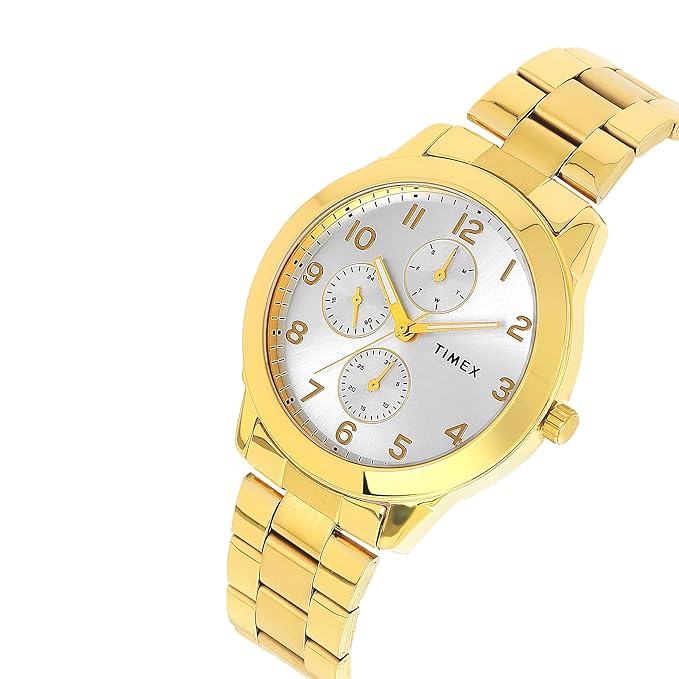 TIMEX Analog Watch for Man with Silver Tone Round Dial & Gold Stainless Steel Bracelet Band Water Resistant Men's Wrist Watches