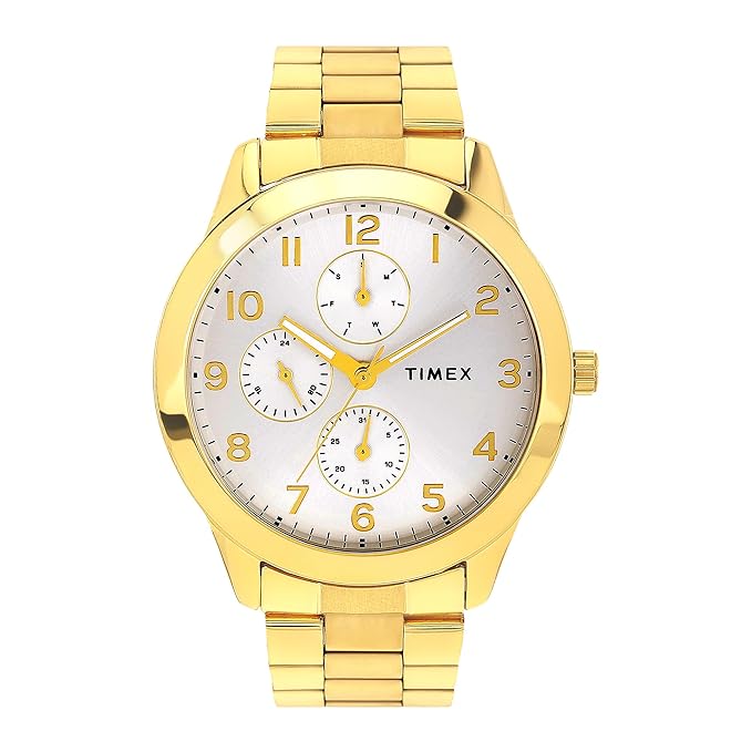 TIMEX Analog Watch for Man with Silver Tone Round Dial & Gold Stainless Steel Bracelet Band Water Resistant Men's Wrist Watches