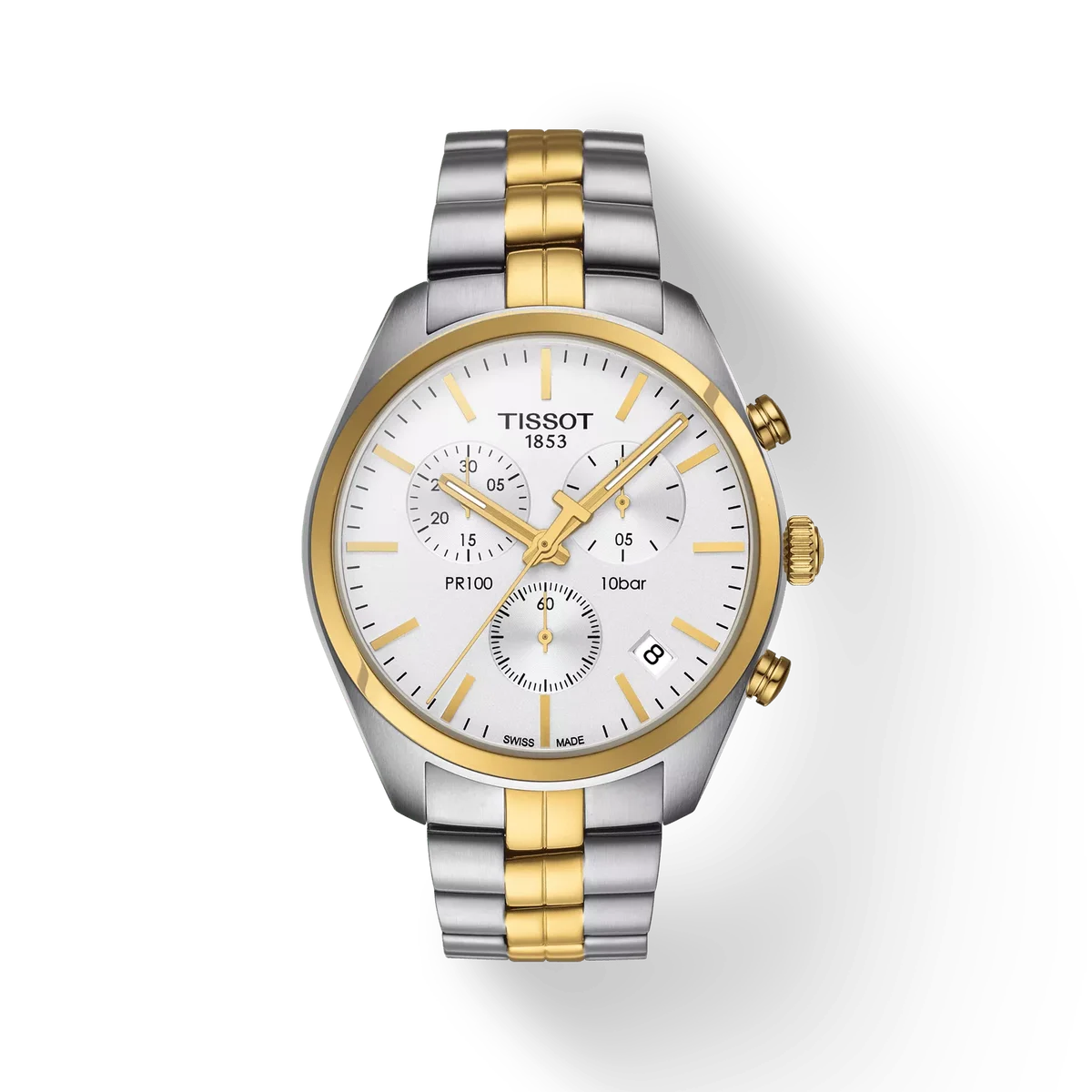 Tissot PR100 Chronograph White Dial Two-Tone Men's Watch