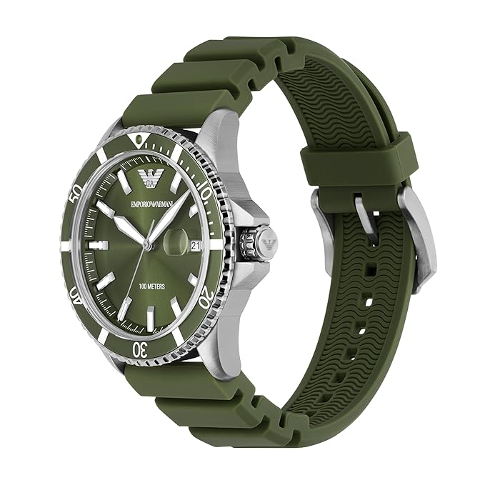 Emporio Armani Analog Green Dial Men's Silicone Watch