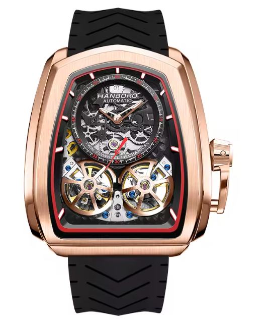Hanboro Luxury Double Flying Wheel Irregular Hollow Automatic Men's Personalized Mechanical Watch Supercar Elements GearFashionable