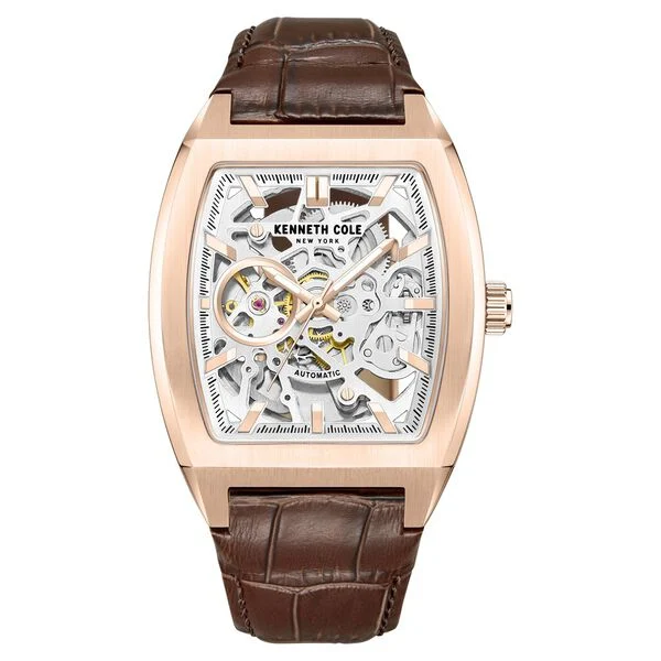 Kenneth Cole Automatic White Dial Leather Strap Watch For Men