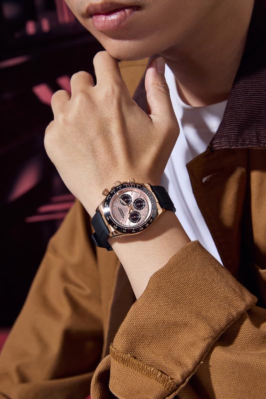 Giordano Premier Ember Collection Chronograph Analog Quartz Watch for Men with Round Sunray Dial, Three Sub-Dials, Baton Hour Markers and Silicone Strap