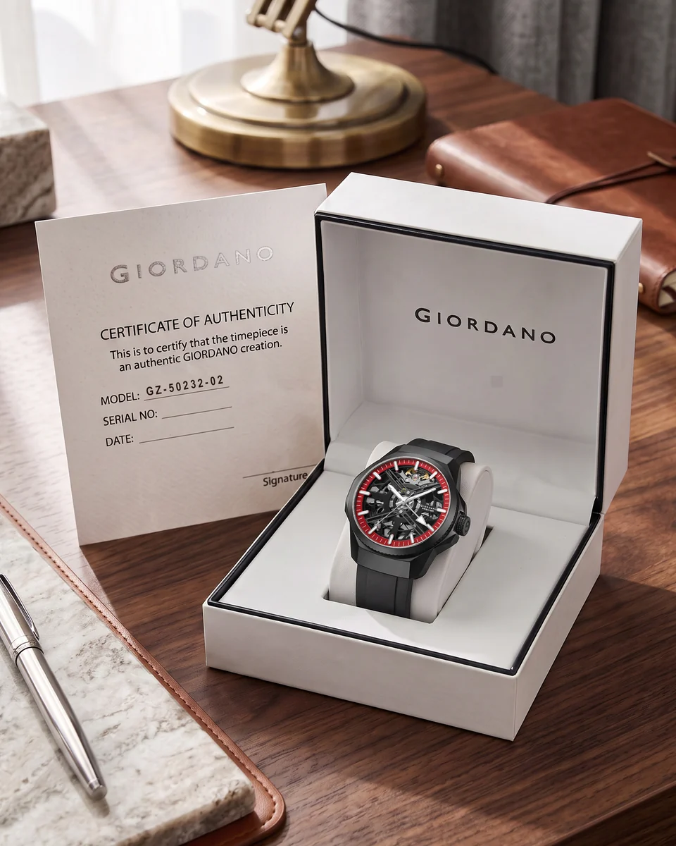 Giordano Premier Xapphire Collection Automatic Mechanical Movement Skeleton-Style Watch for Men