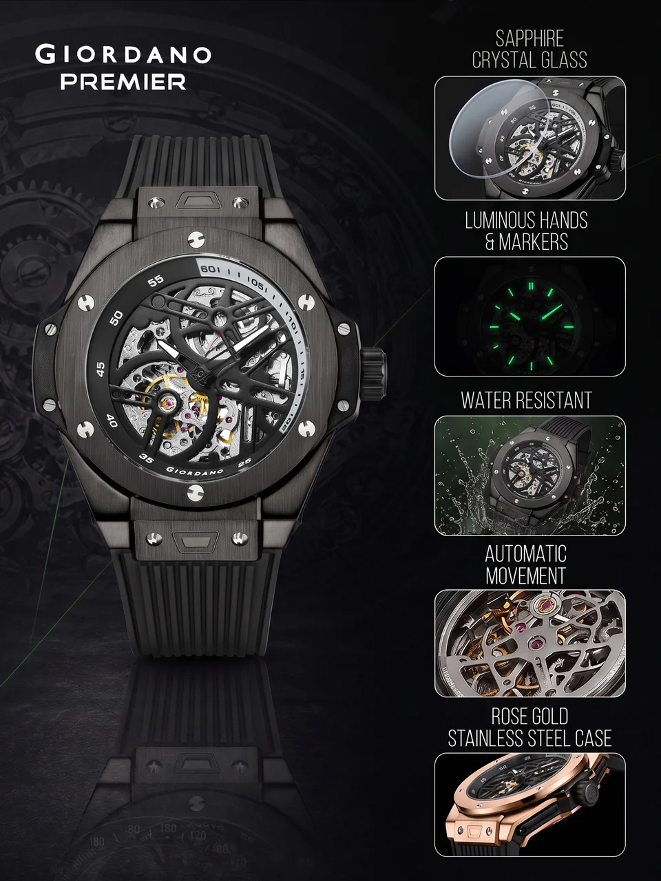 Giordano Premier Phantom Collection Automatic Skeleton Watch for Men