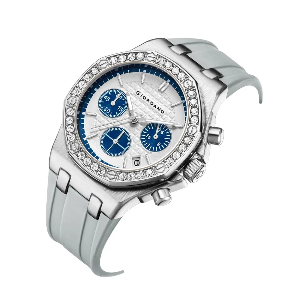 Giordano Chronograph Watch for Women | Stainless Steel Case, Crystal bezel | Modern & Stylish Timepiece with Comfortable Silicone Strap