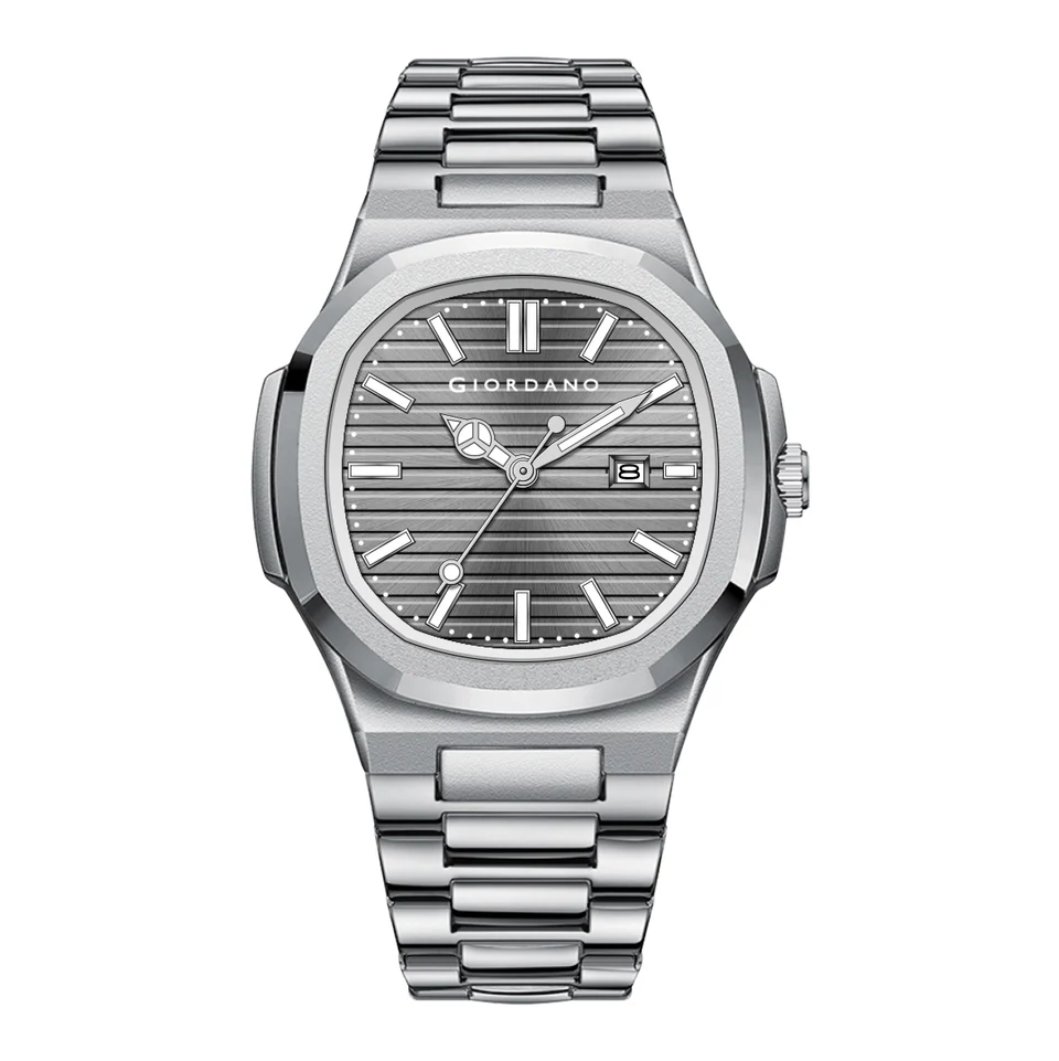Giordano Analog Watch for Men – Textured Dial, Stainless Steel Strap, Date Display, Quartz Movement, Water Resistant