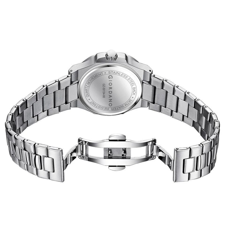Giordano Analog Watch for Men – Textured Dial, Stainless Steel Strap, Date Display, Quartz Movement, Water Resistant