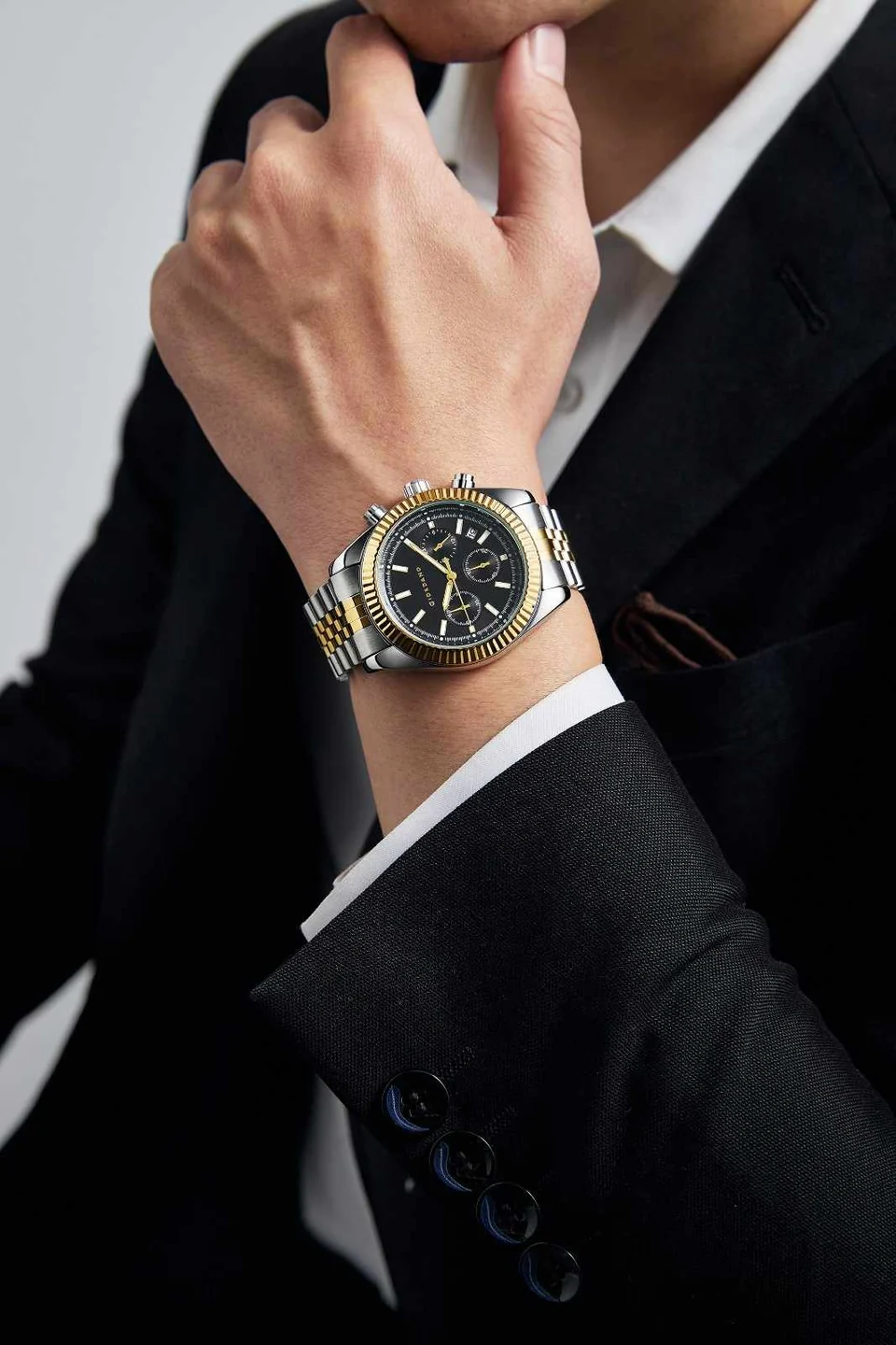 Giordano Chronograph Analog Watch for Men – Textured Bezel, Luminous Index Markers, Stainless Steel Strap & Date Display