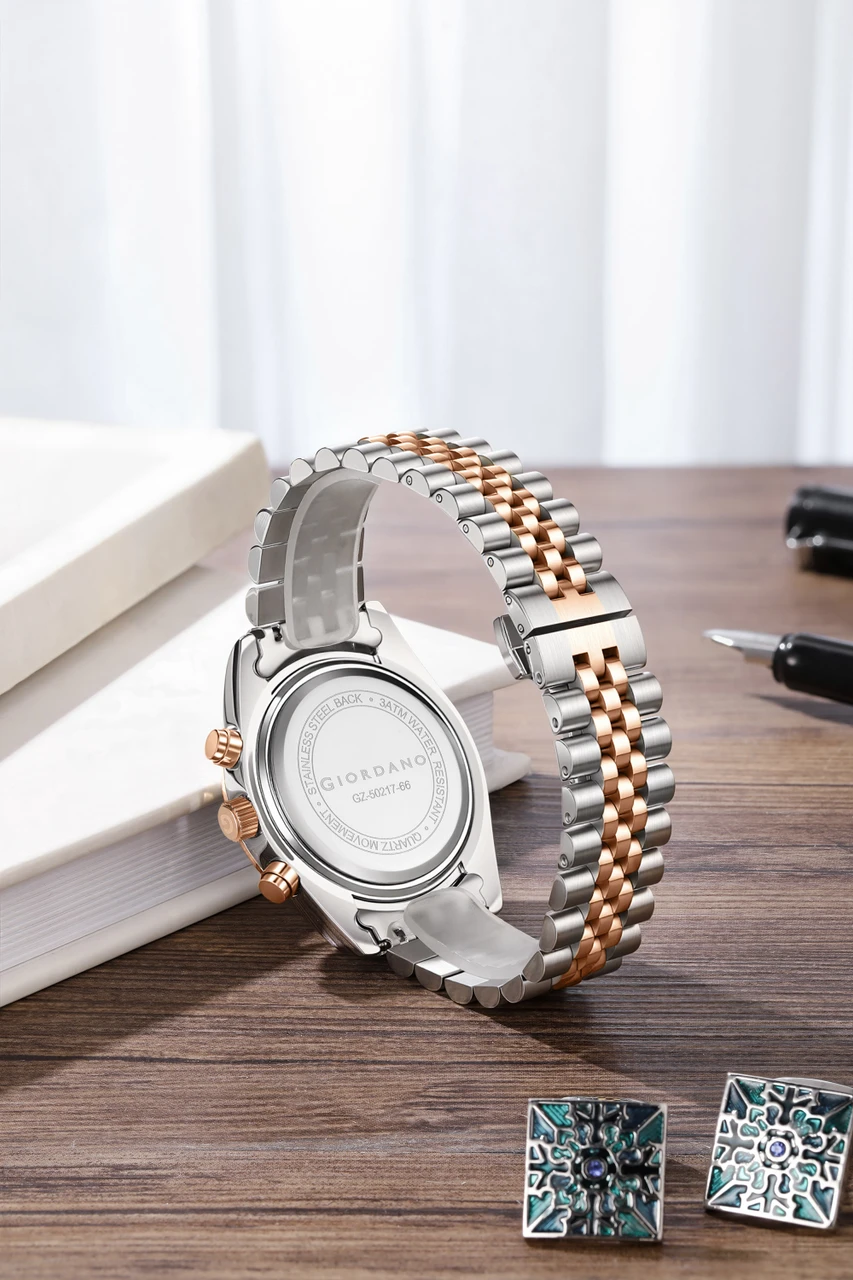 Giordano Analog Watch - For Men Chronograph Dial, Bezel Design, Date Display, Stainless Steel Strap