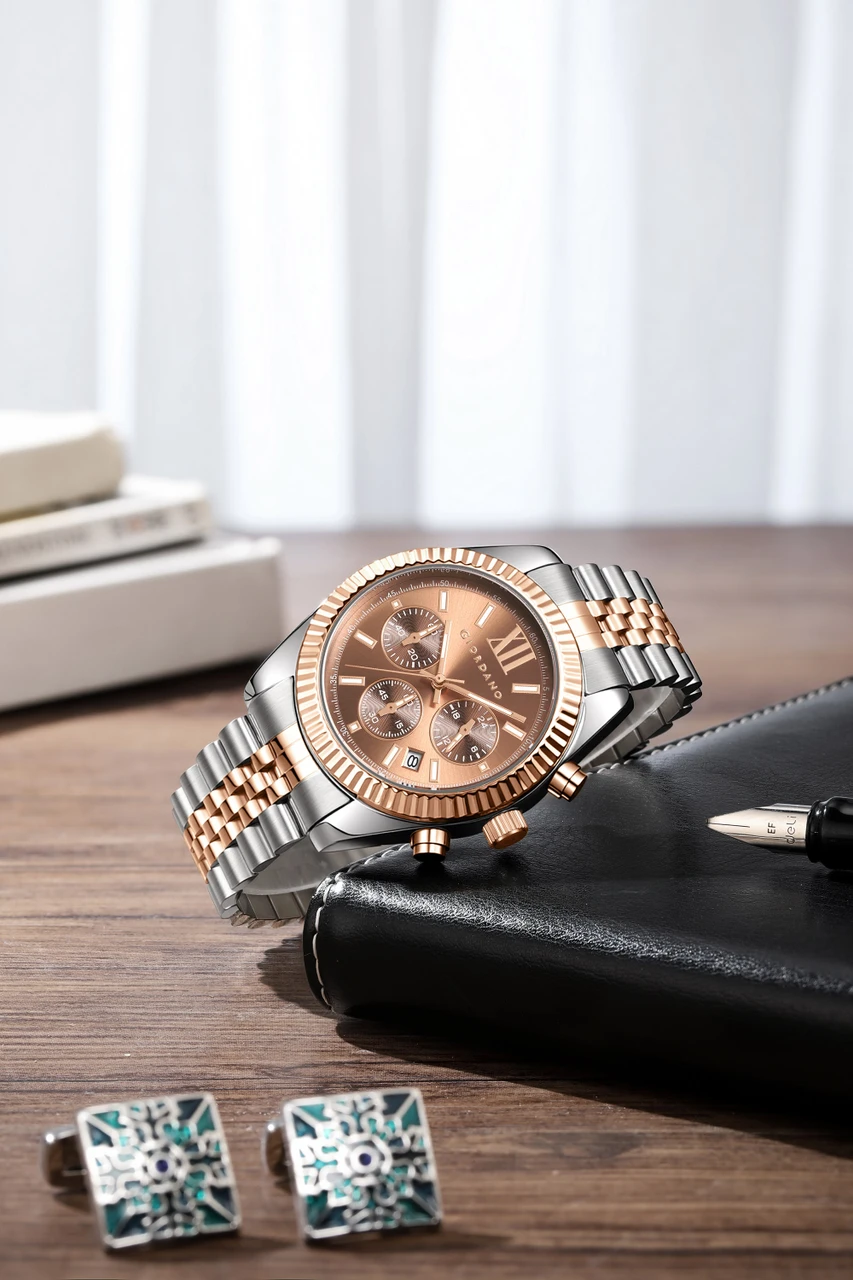 Giordano Analog Watch - For Men Chronograph Dial, Bezel Design, Date Display, Stainless Steel Strap