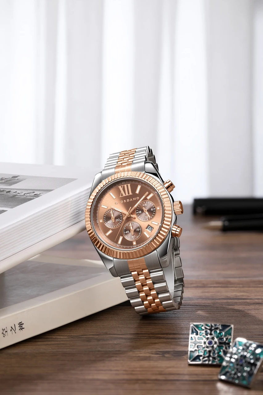 Giordano Analog Watch - For Men Chronograph Dial, Bezel Design, Date Display, Stainless Steel Strap