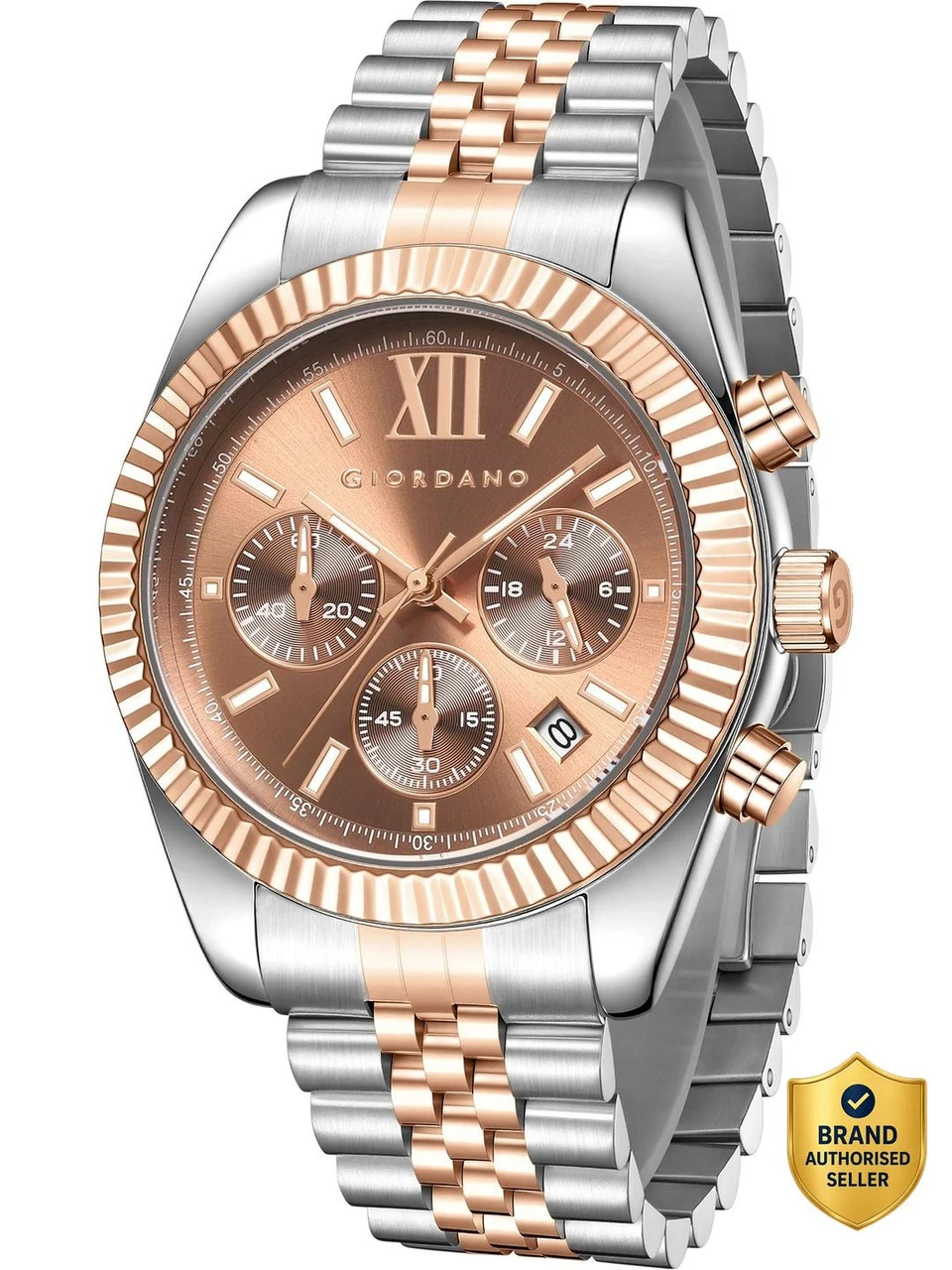 Giordano Analog Watch - For Men Chronograph Dial, Bezel Design, Date Display, Stainless Steel Strap