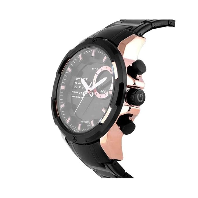 Giordano Mens 47 SS2022 Black with Rosegold Indices Dial Metal Band Analog-Digital Wrist Watch