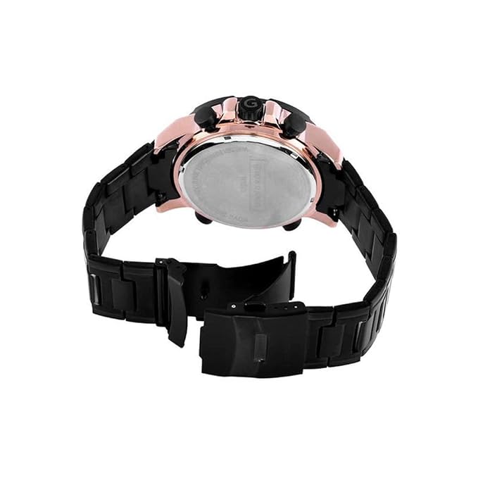 Giordano Mens 47 SS2022 Black with Rosegold Indices Dial Metal Band Analog-Digital Wrist Watch