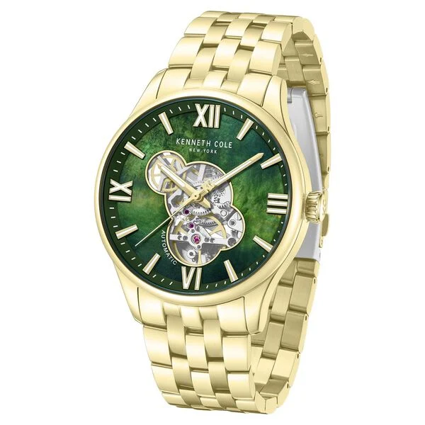 Kenneth Cole Automatic Automatic Green Dial Golden Stainless Steel Strap Watch For Men
