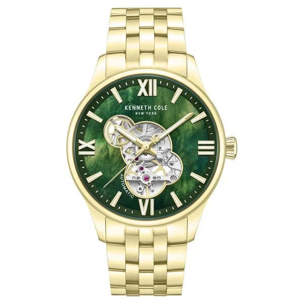 Kenneth Cole Automatic Automatic Green Dial Golden Stainless Steel Strap Watch For Men